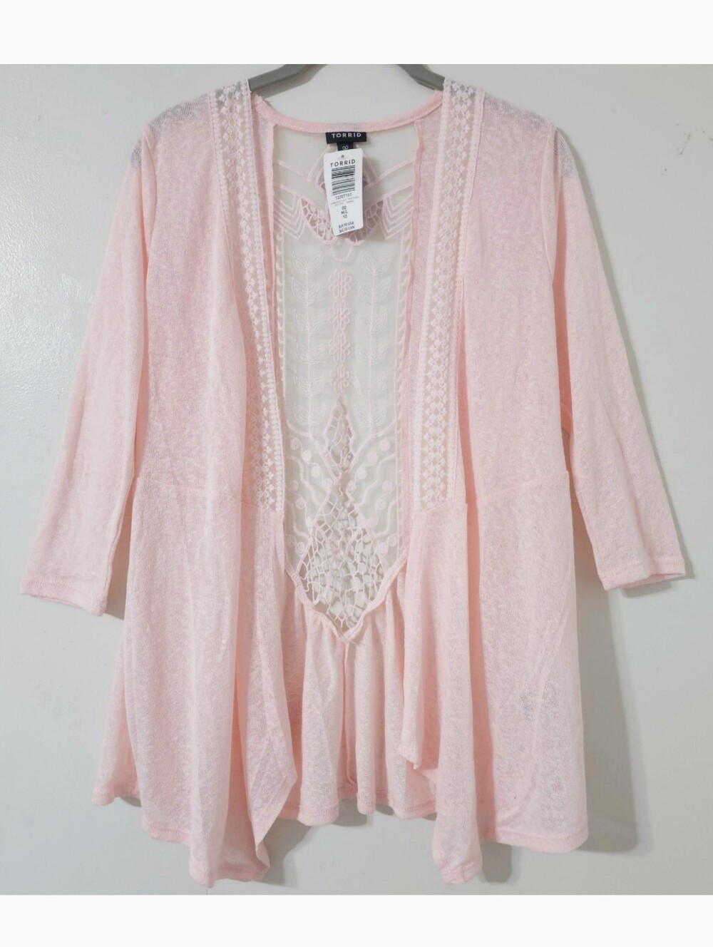 TORRID Nwt 3/4 Sleeve Lace Back Open Front Slub Knit Cardigan, Peach Pink 00 M/L